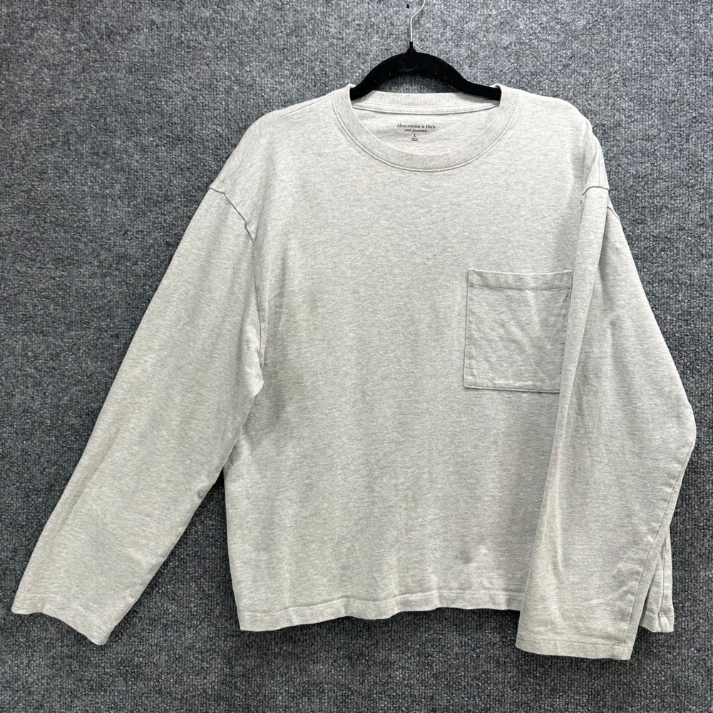 Abercrombie & Fitch A&F Essentials Mens Large Long Sleeve Pocket Tee Grey